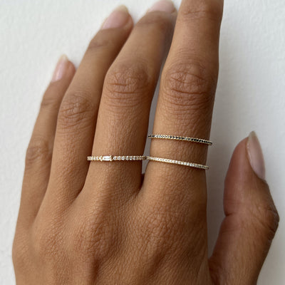 Hand Model Wearing 3 Stacking Diamonds Rings