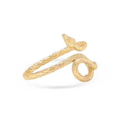 14k Yellow Gold Snake Ring on White Background Turned for Side View