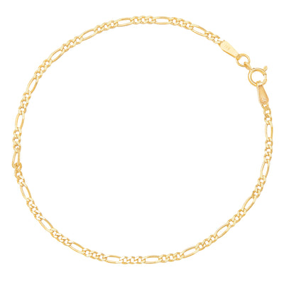 14 Karat Yellow Gold Figaro Chain Bracelet on White Background