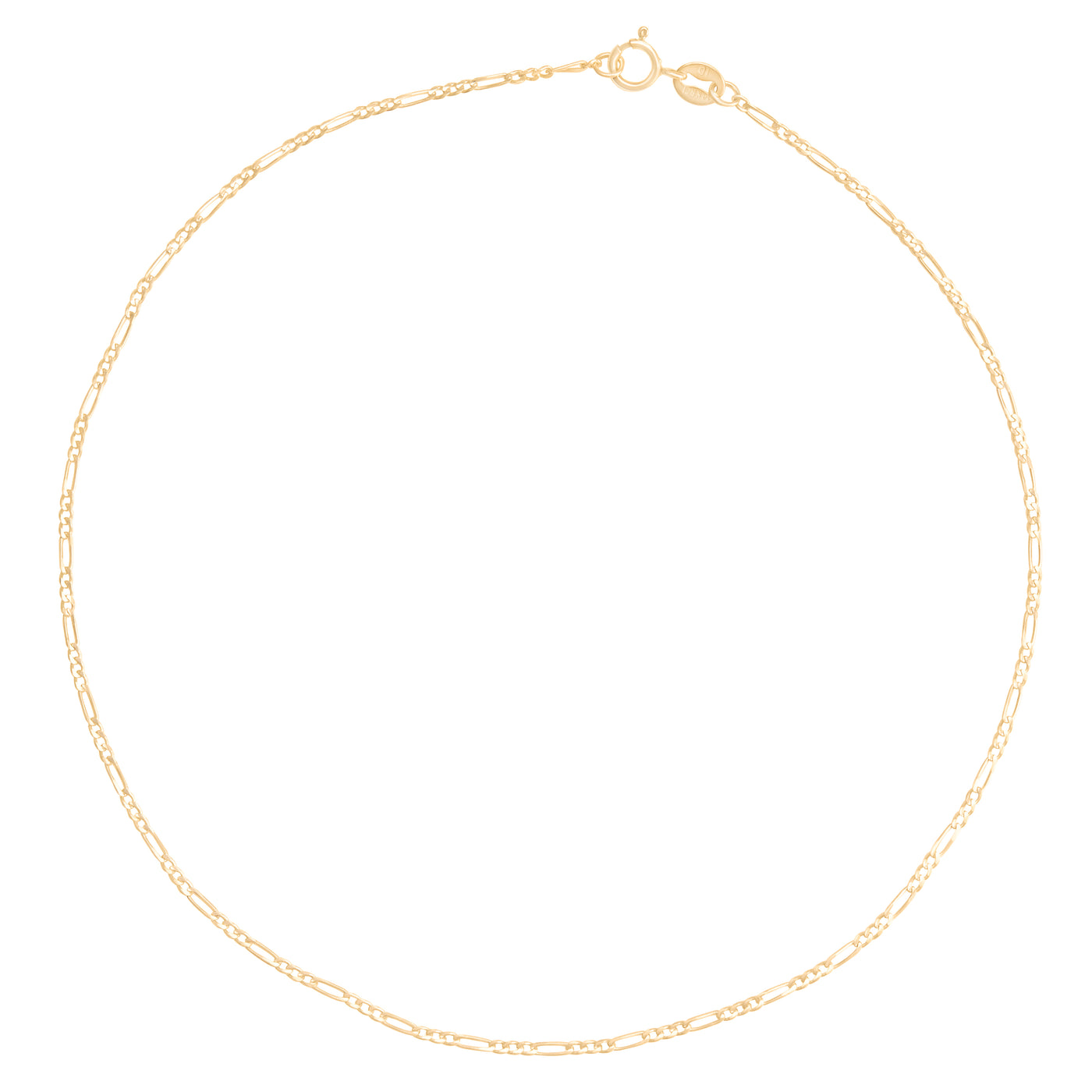 Yellow gold anklet in circle shape shown on white background