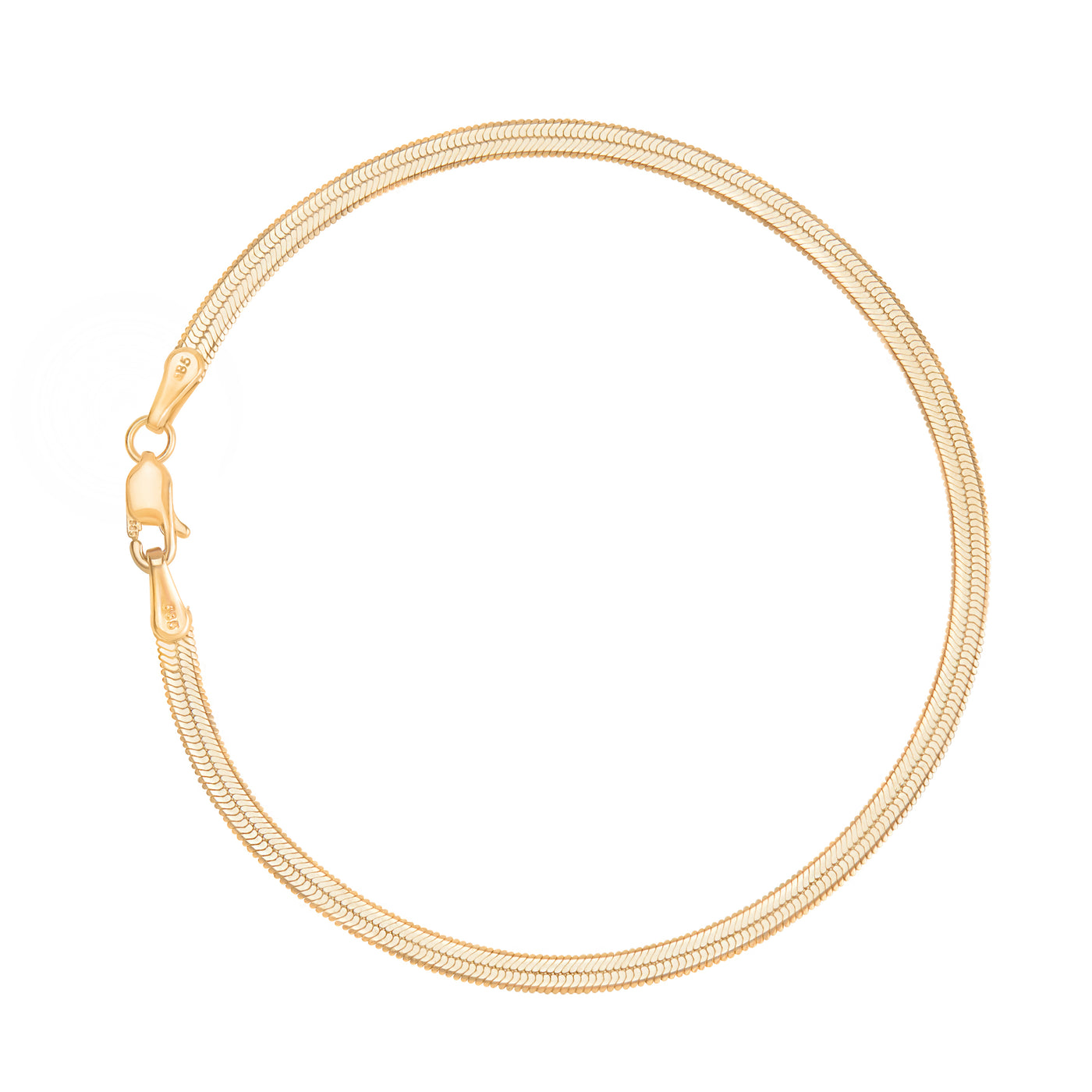 herringbone yellow gold bracelet on white background