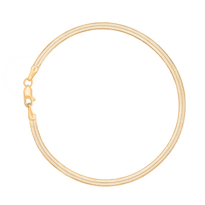 herringbone yellow gold bracelet on white background