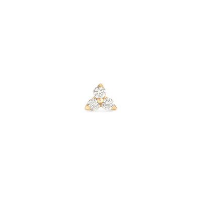 14k Karat yellow gold triangle shape stud with 3 diamonds on white background