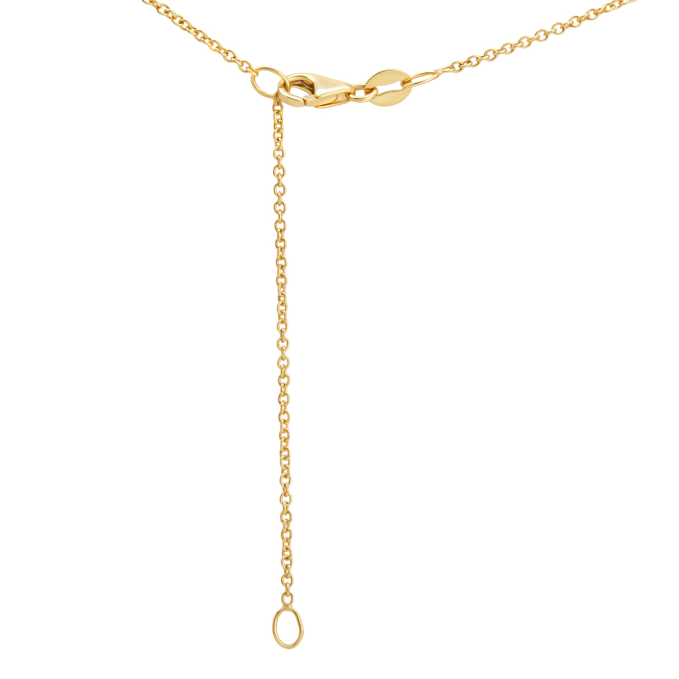 The back part of a yellow gold necklace featuring a 16 inch closure option and an 18 inch closure option.