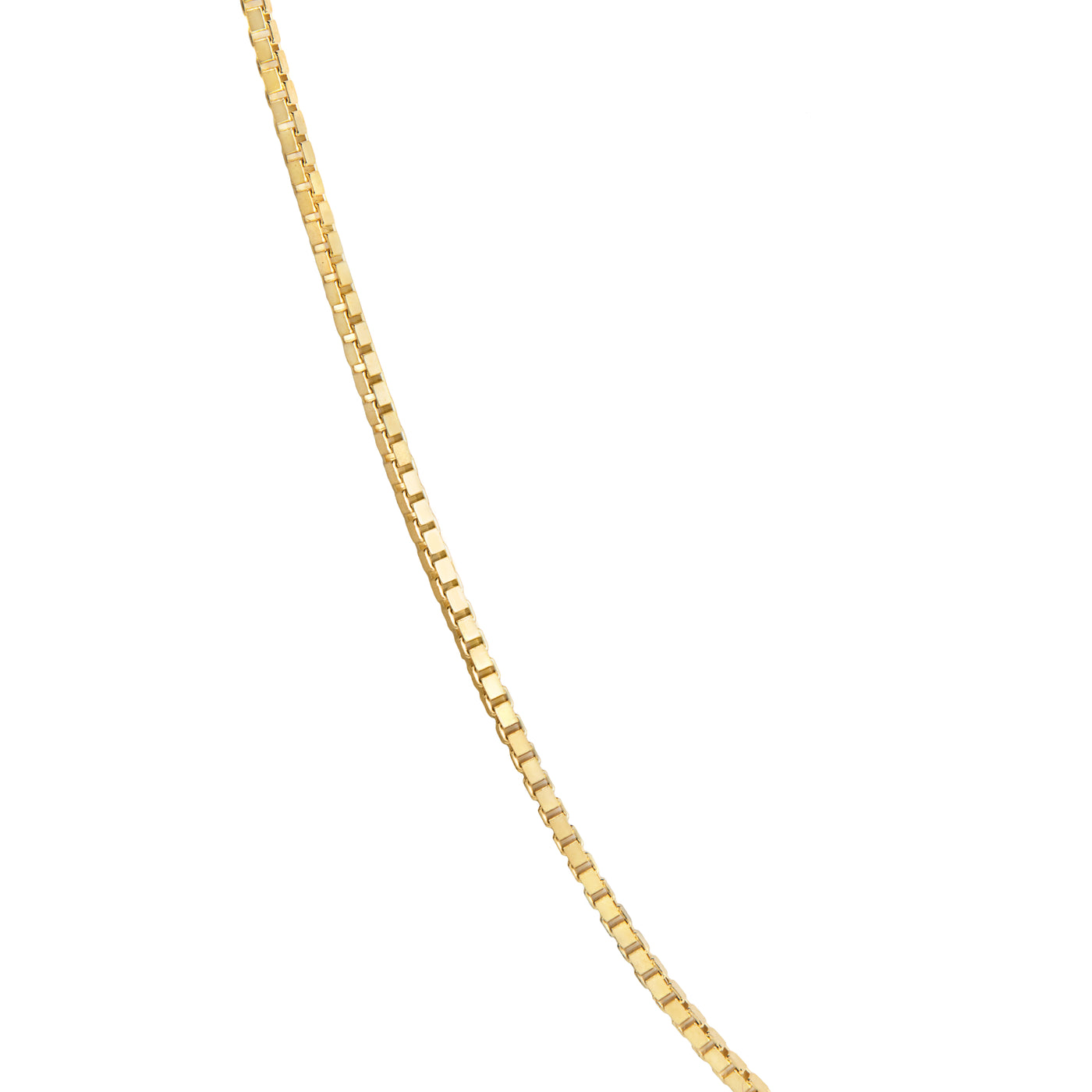 14 Karat Yellow Gold Box Chain Necklace on White Background Zoomed in For Detail