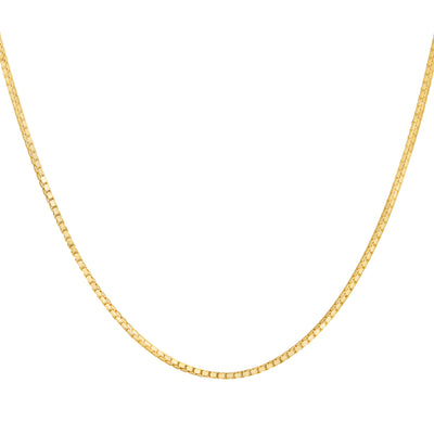 14 Karat Yellow Gold Box Chain Necklace on White Background