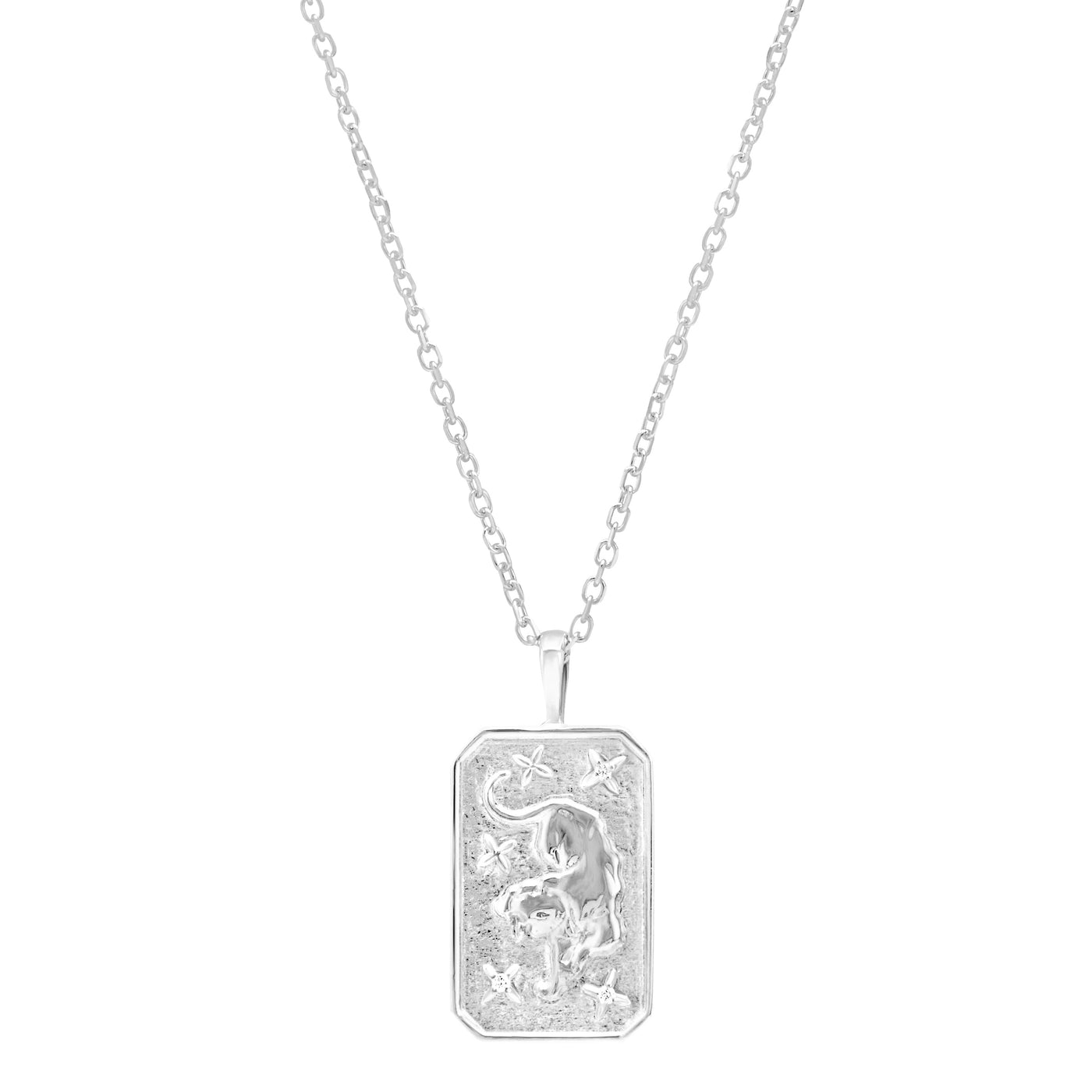 Tiger pendent white gold with cable chain on white background with diamond details