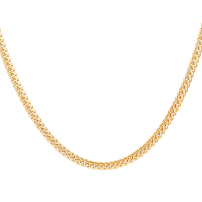 14k Karat Yellow Gold Cuban Link Necklace Against White Background