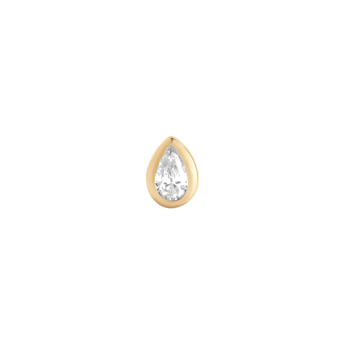 14 Karat Yellow Gold Pear Shaped Stud Earring with Diamond Center Stone on White Background
