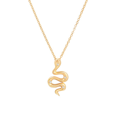 14k Karat yellow gold snake Necklace with diamonds on white background