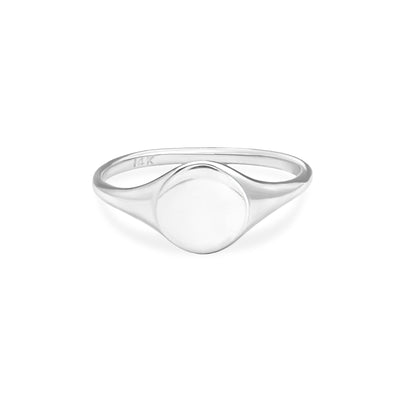14 Karat White Gold Ring with Round face on White Background