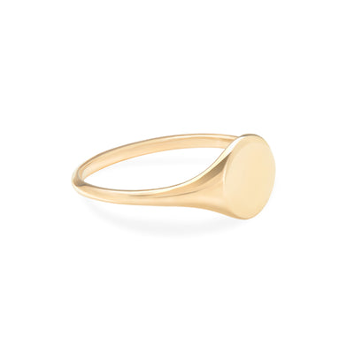 14 Karat Yellow Gold Ring with Round face on White Background Turned to see detail