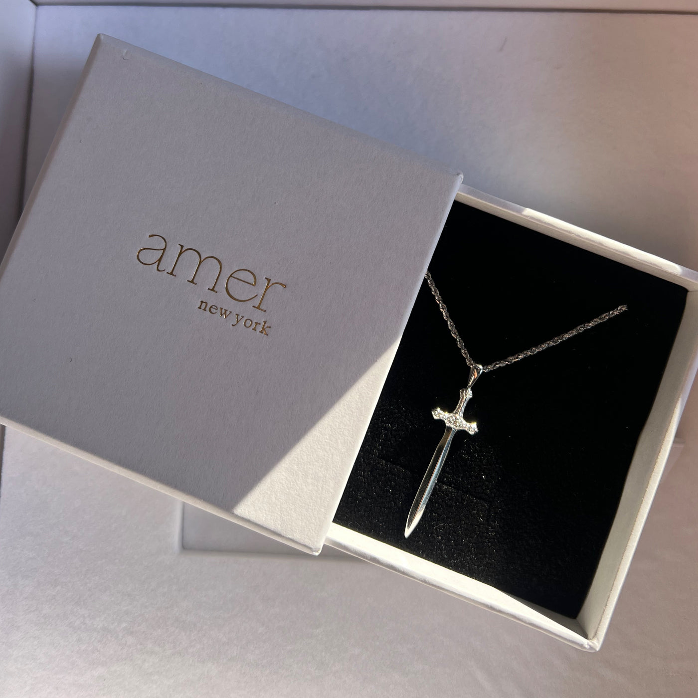 White Gold Sword Pendant in Gift Box